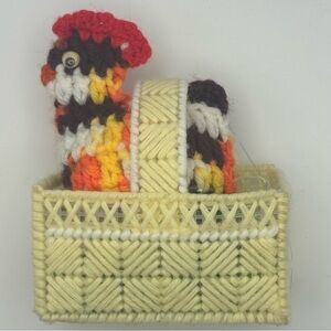 Handmade Yarn Chicken with Basket and Plastic Egg Easter Decor Folk Art